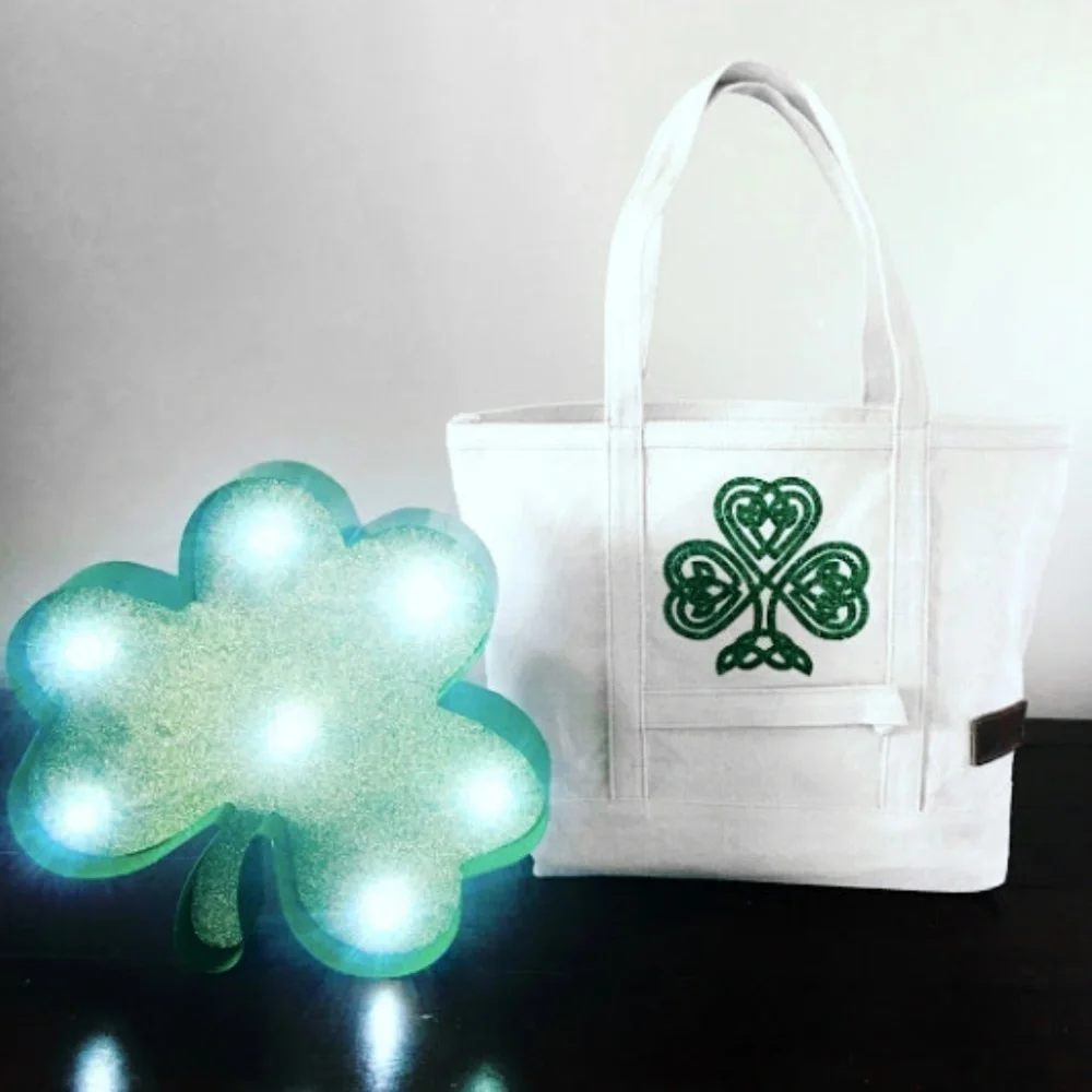 Irish Girl Glitter Shamrock Canvas Tote Book Bag